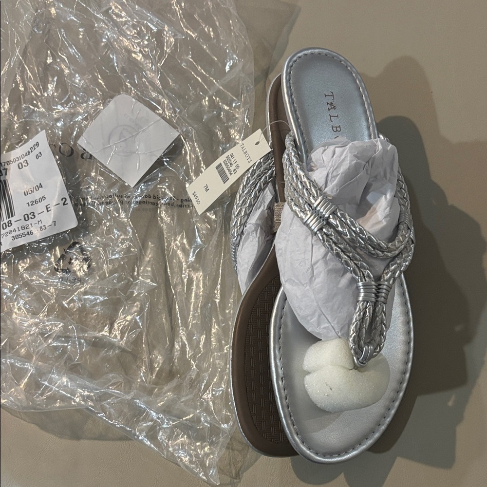 Talbots Metallic Silver Braided Sandals NWT Size 7